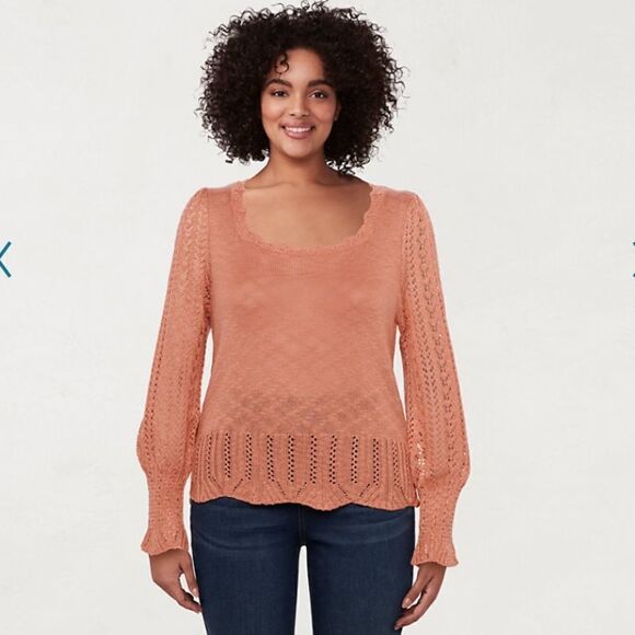 Lauren Conrad Knit Blush Crepe Long Sleeve Acrylic Sweater - Picture 1 of 9